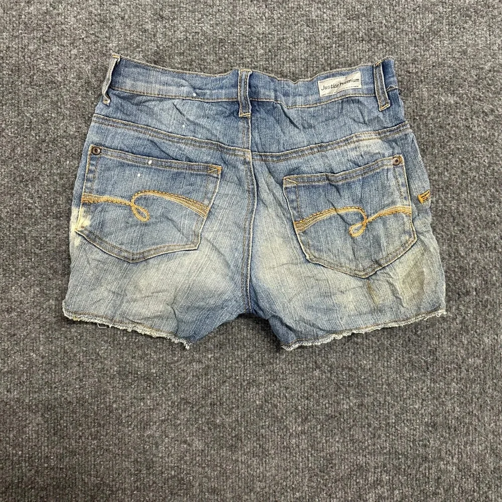 Justice Denim Shorts Girls Size 14R Blue Simply Low Distressed Cut Off Splatter
